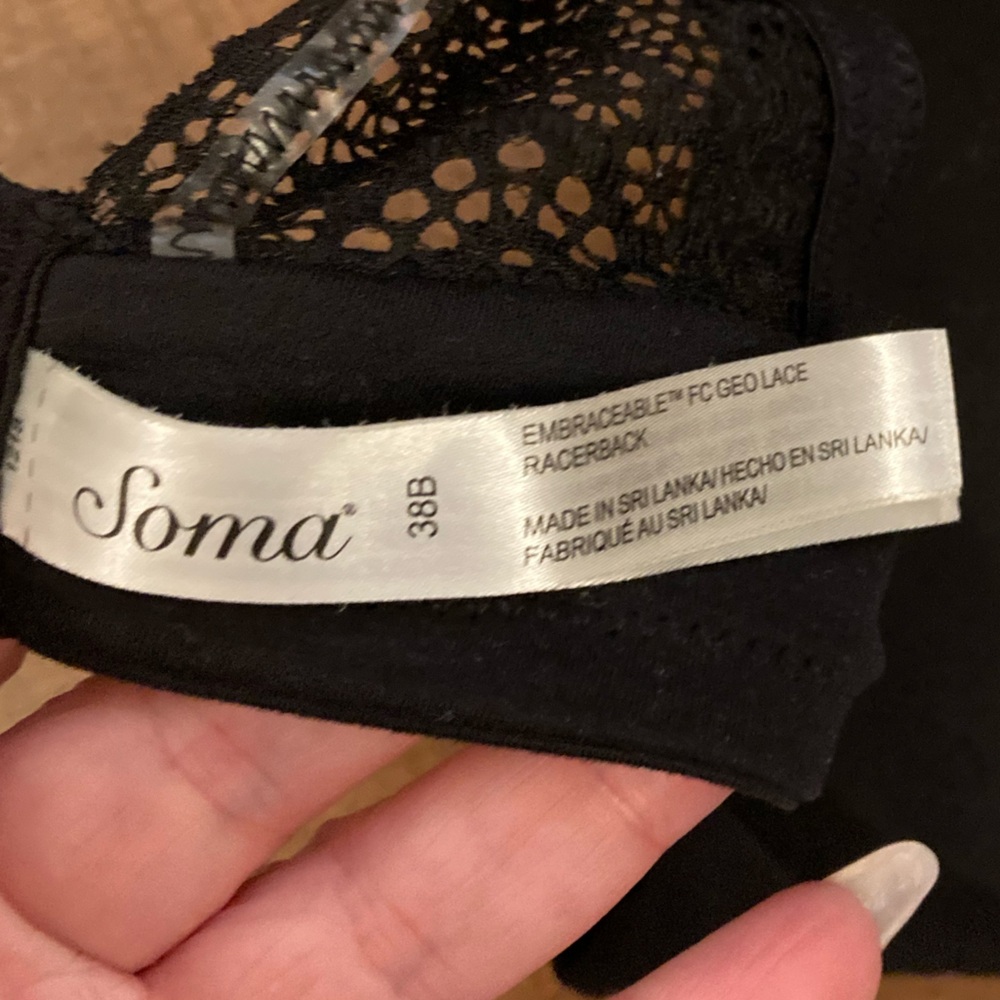 Soma Black Geo Lace Racerback Full Coverage Bra 38B - Picture 7 of 7